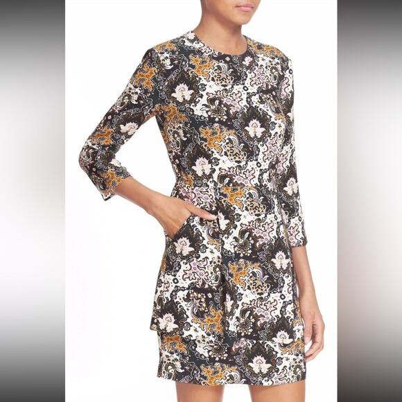 A.L.C. Tordi Abstract Floral Pleat 100% Silk Crepe Mini Dress Size 10 Tiered - Picture 2 of 13